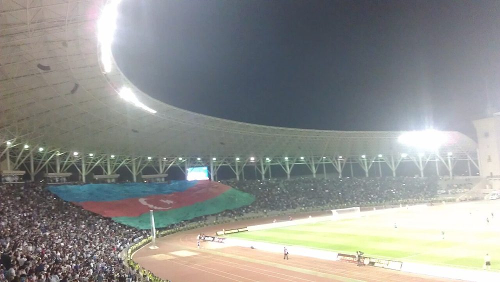 Azerbaijan flag, Qarabağ (AZE) - Saint Etienne (FRA) football match